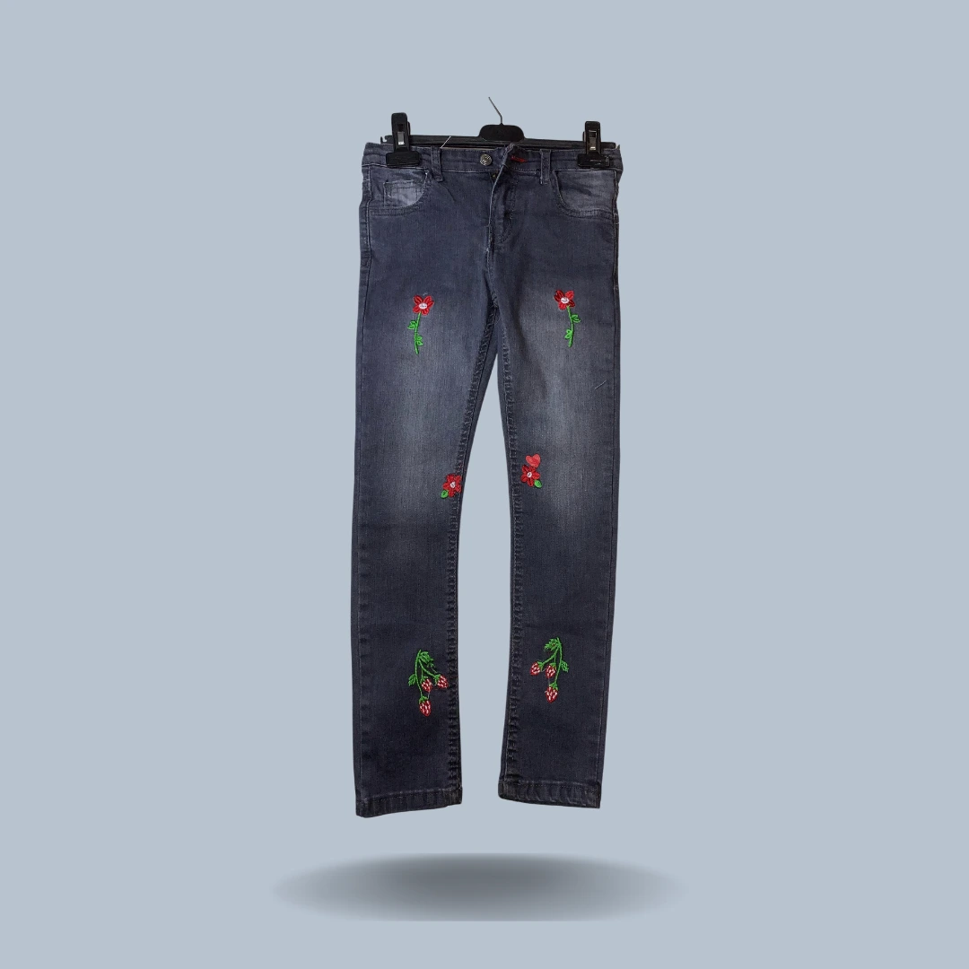 Black Grey Embroidered Jeans