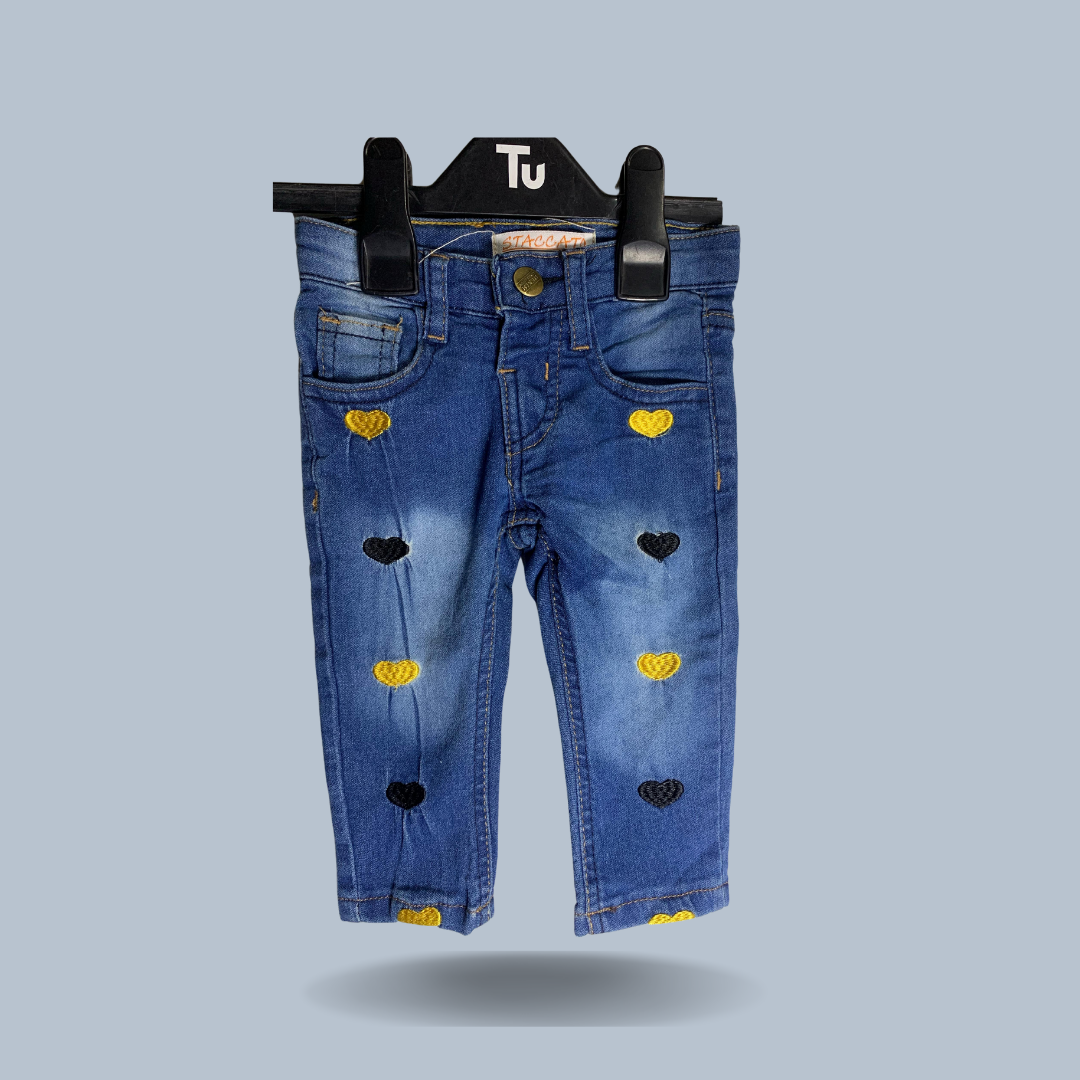 Blue Heart-Printed Jeans