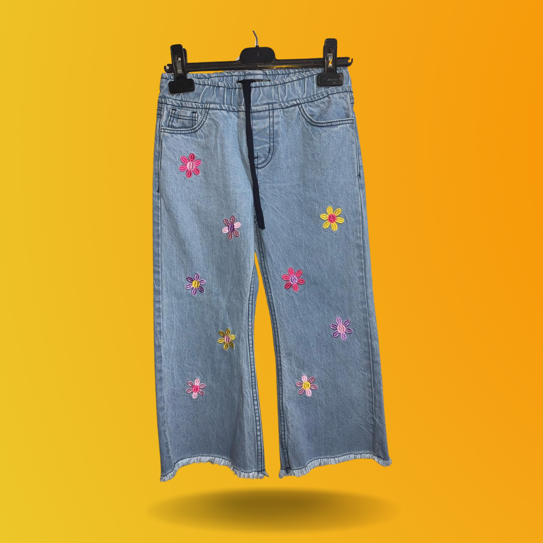 Wide-Leg Jeans with Floral Design
